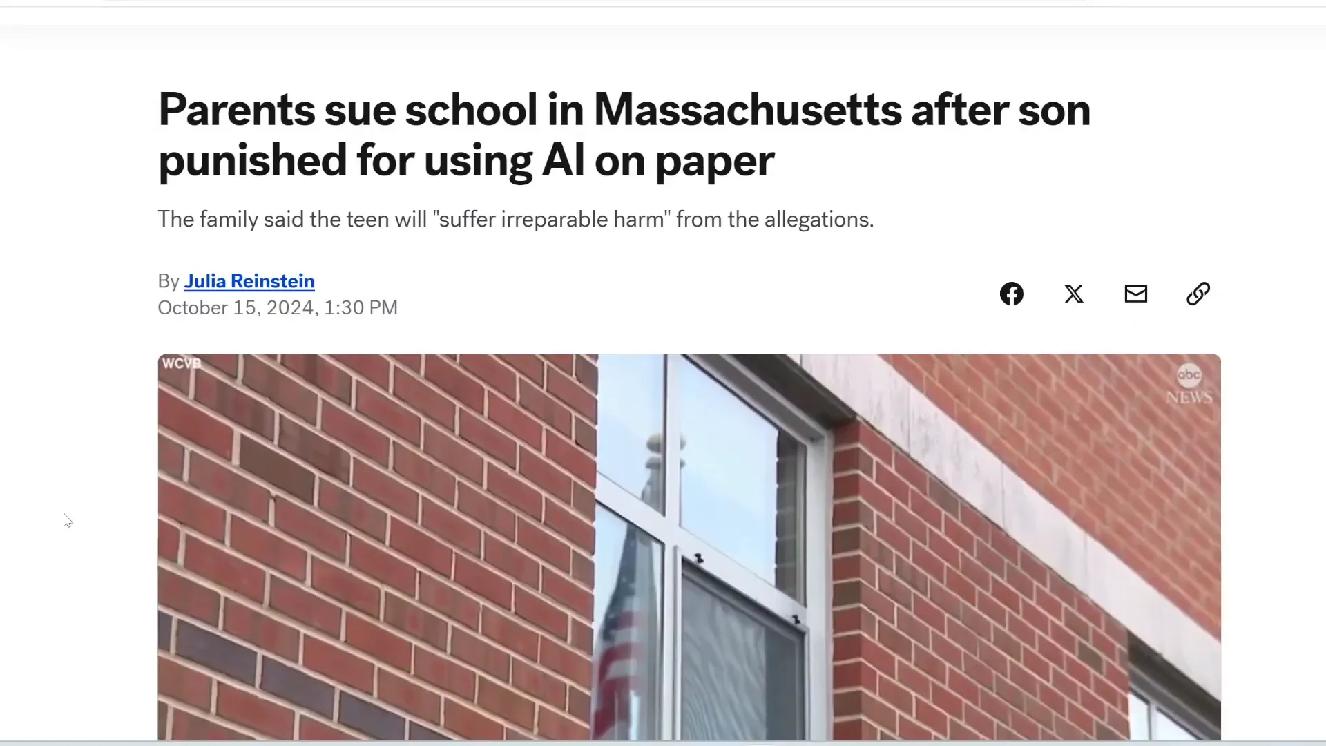 Screenshot of news article about AI in schools