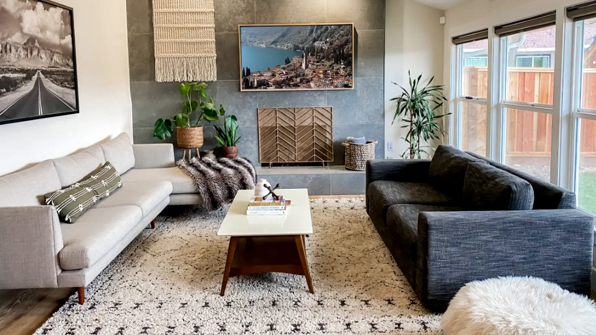 Cozy family room with fireplace and TV area