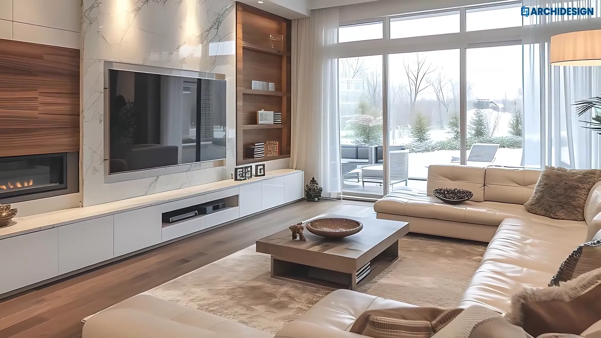 Neutral color palette in a modern living room