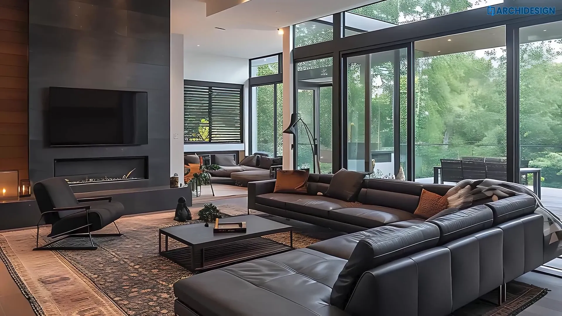Large windows allowing natural light into a modern living room