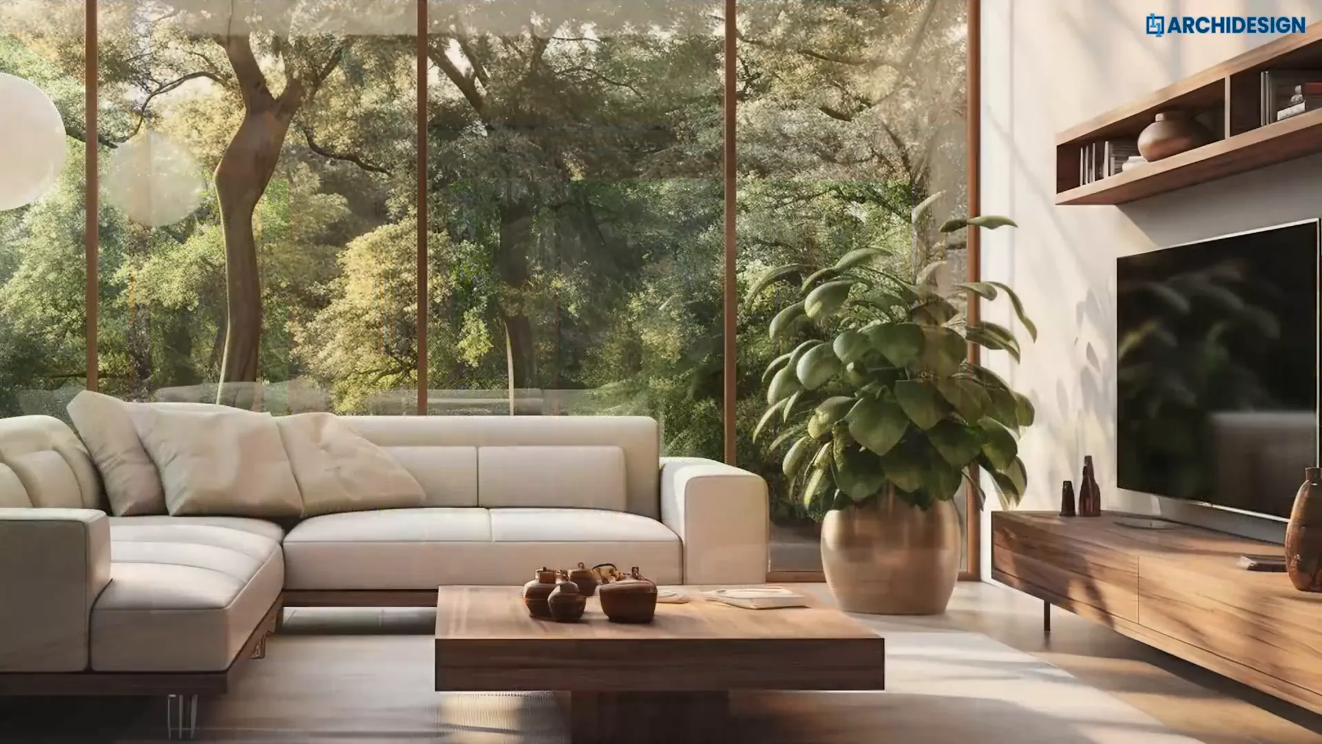 Indoor plants adding freshness to a modern living room