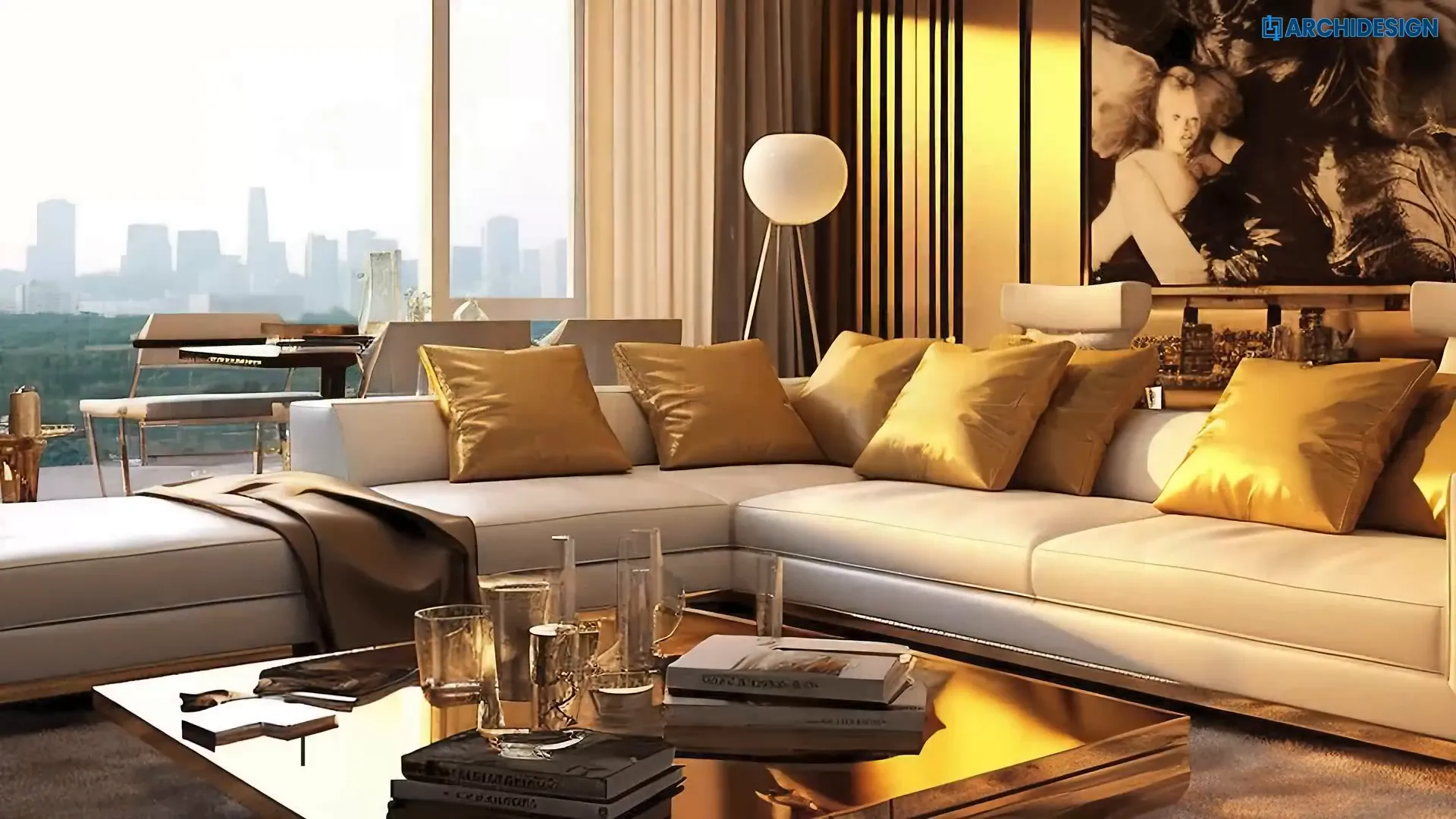 Textured materials and fabrics in a modern living room