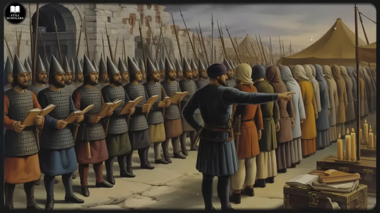 Illustration of Ottoman troops entering a conquered city