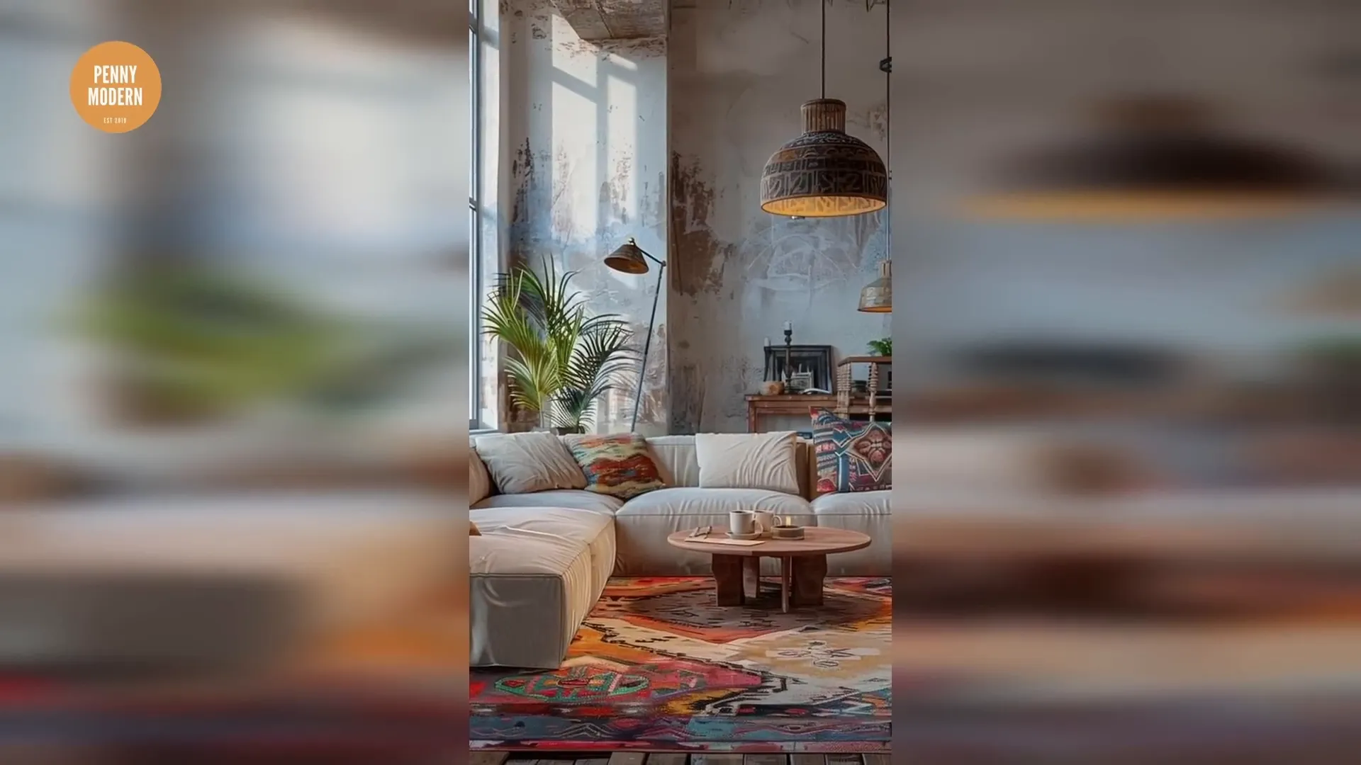 Living room with bold color accents