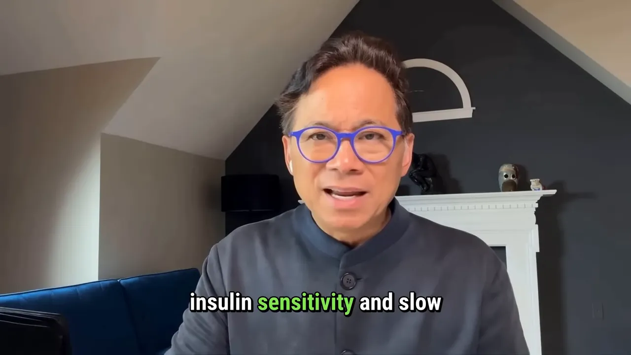 Screenshot from a video referencing insulin sensitivity and slower metabolic response after daily extra virgin olive oil