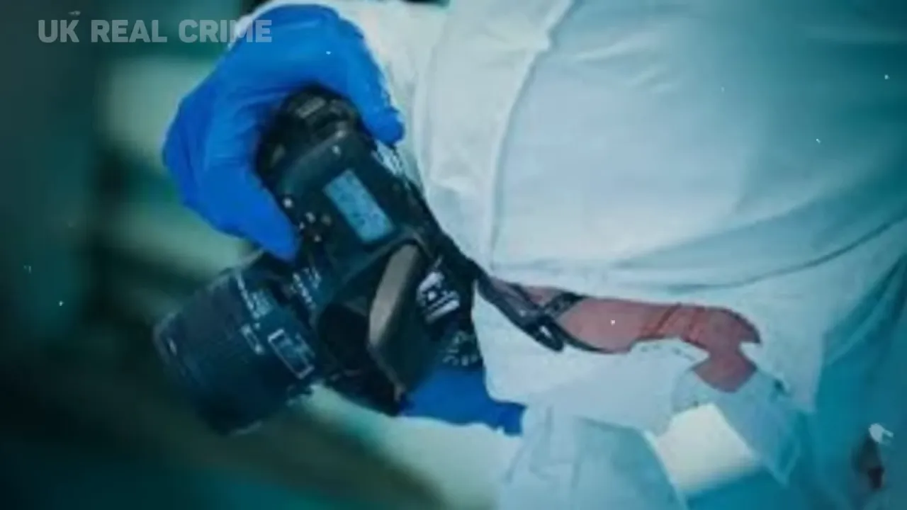 Forensic team and police lights indicating a violent crime scene inside a flat