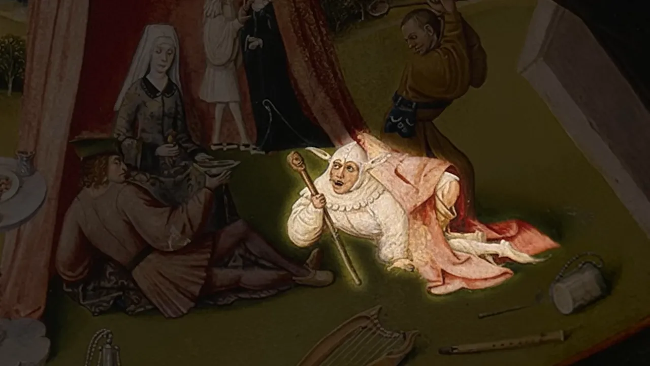 Close view of the lust panel in Bosch’s Seven Deadly Sins and Four Last Things painting