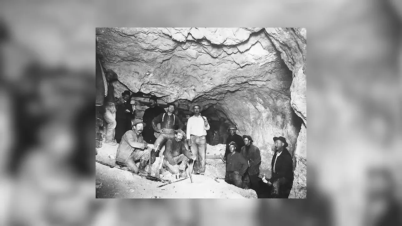 Old photograph-like depiction of miners in a shaft highlighting the dangerous conditions