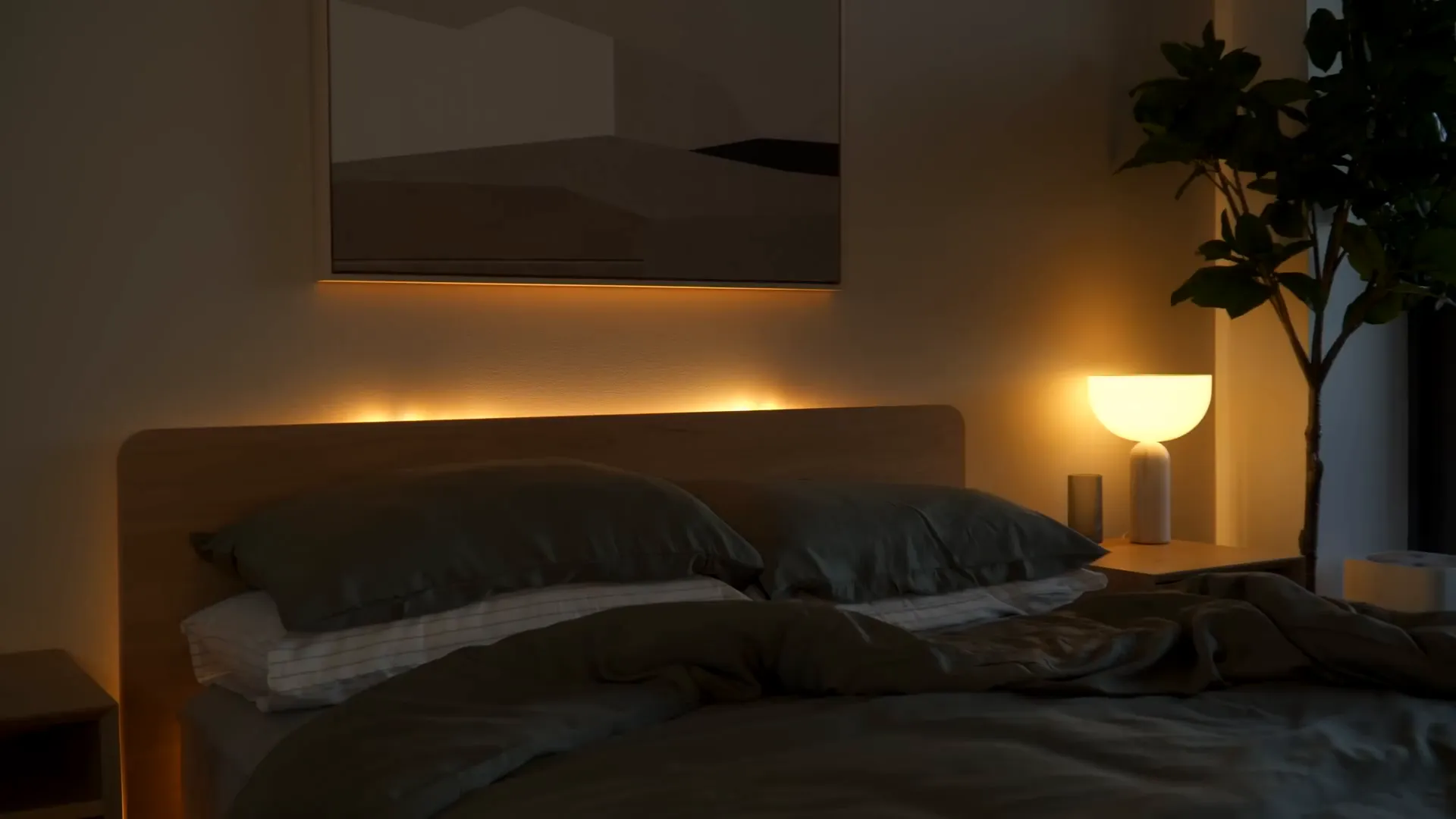Various light sources in a bedroom