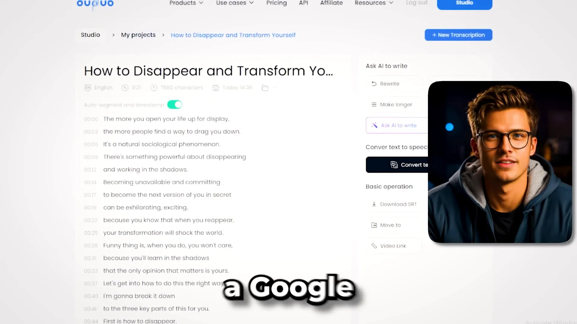 Storing transcribed scripts in Google Docs