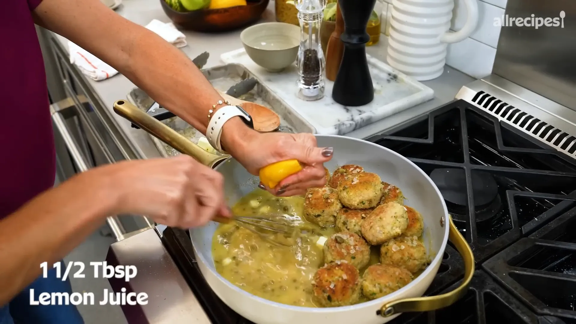 Making lemon butter sauce for chicken piccata meatballs