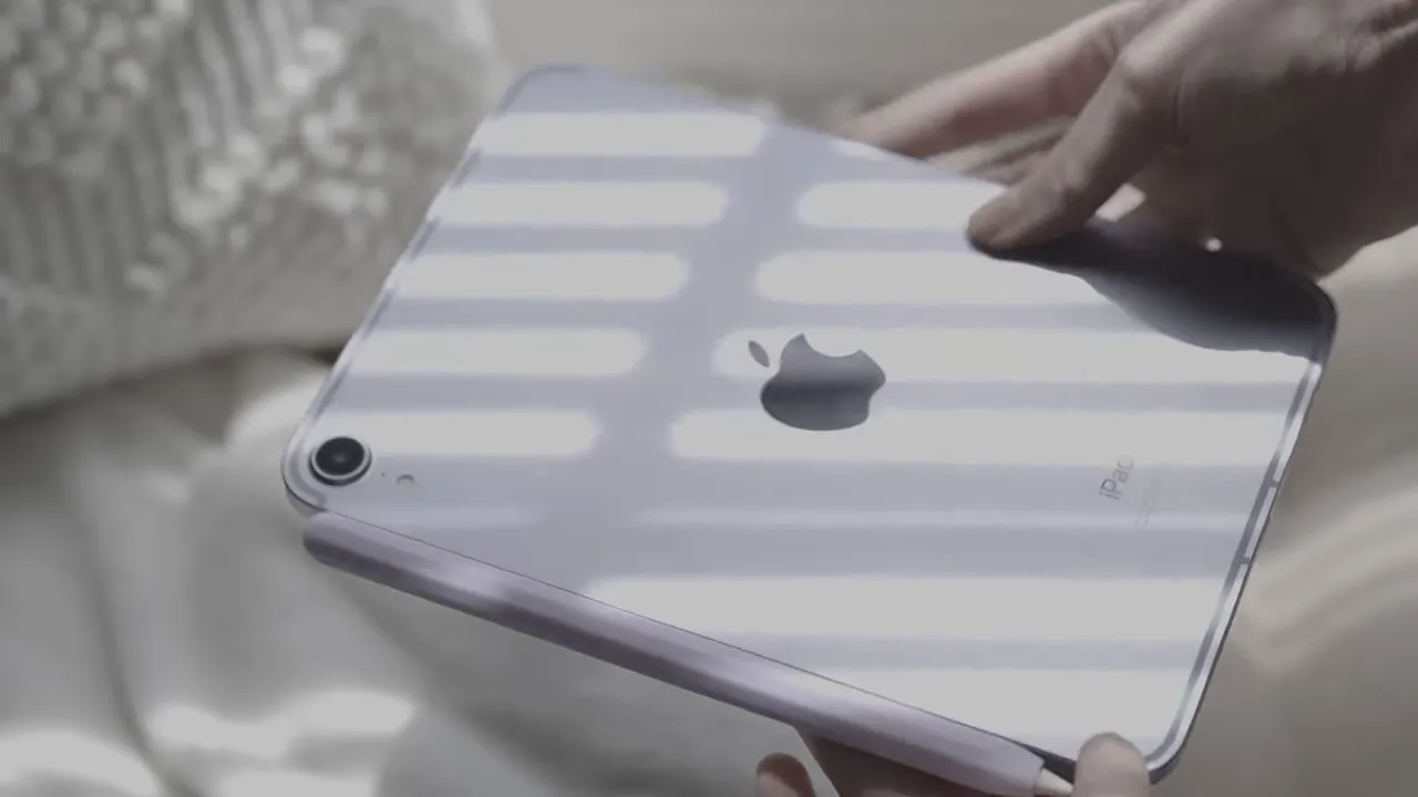 Close-up of the Apple Pencil attached to the side of an iPad