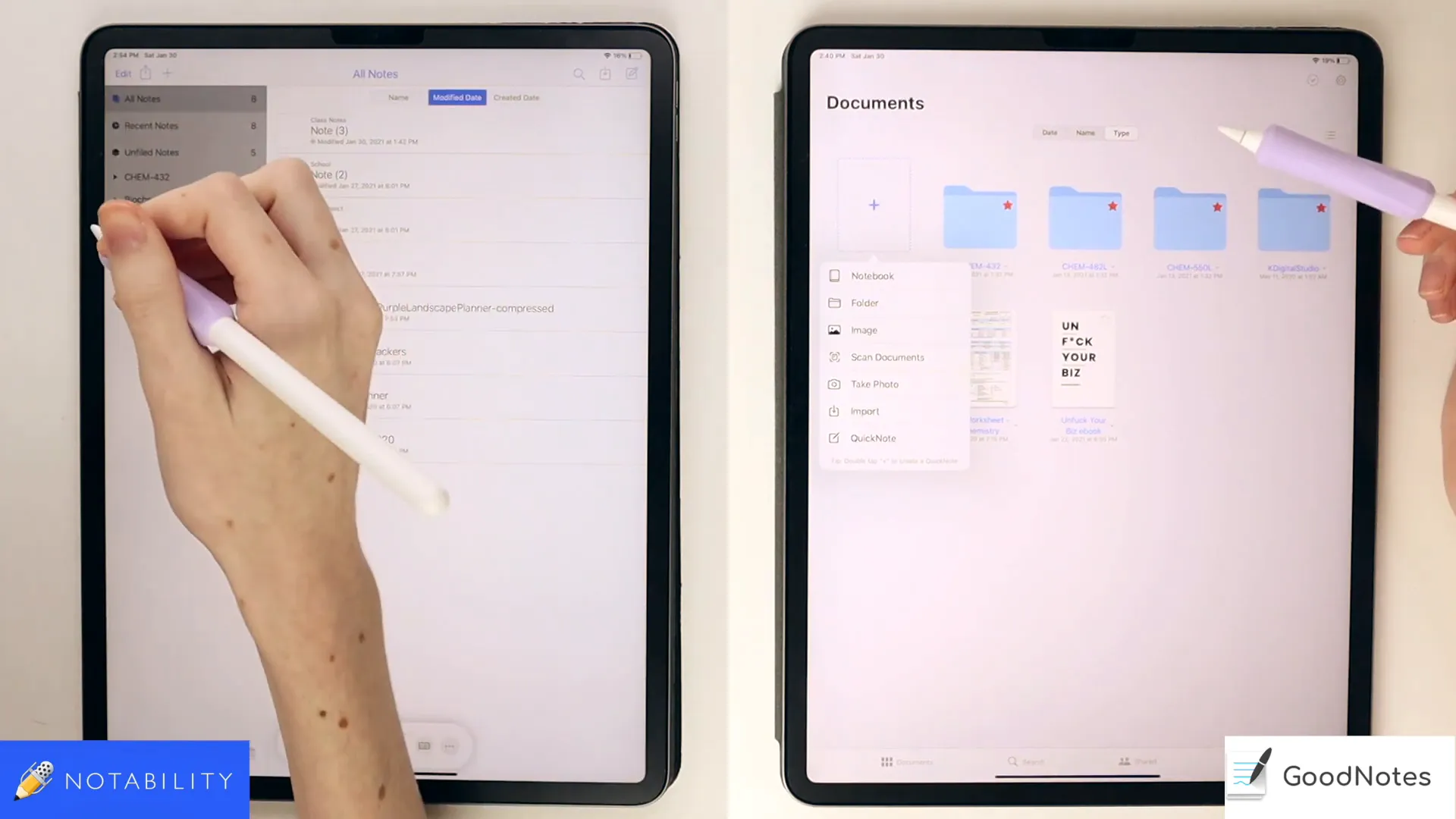 Creating subjects and dividers in Notability