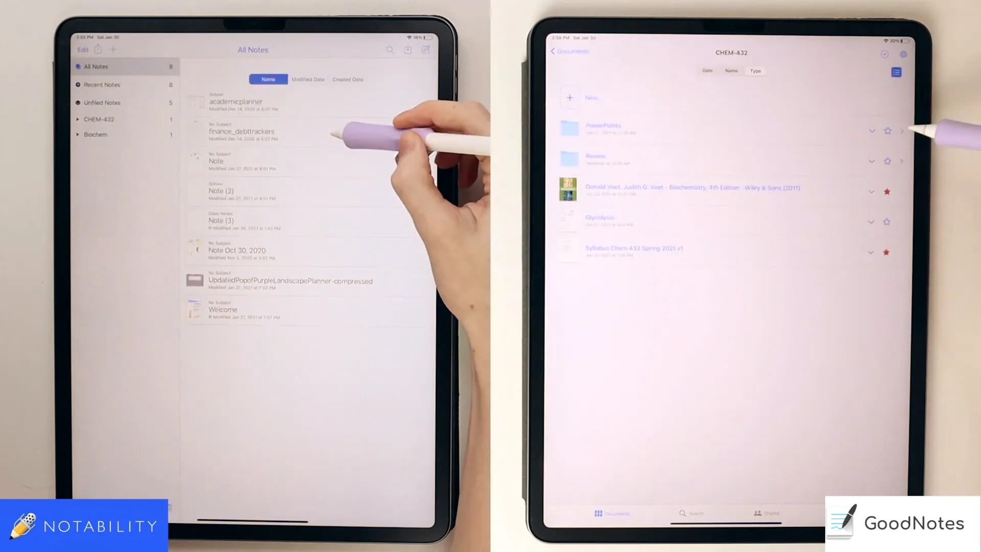 Notability layout with subject and divider sections