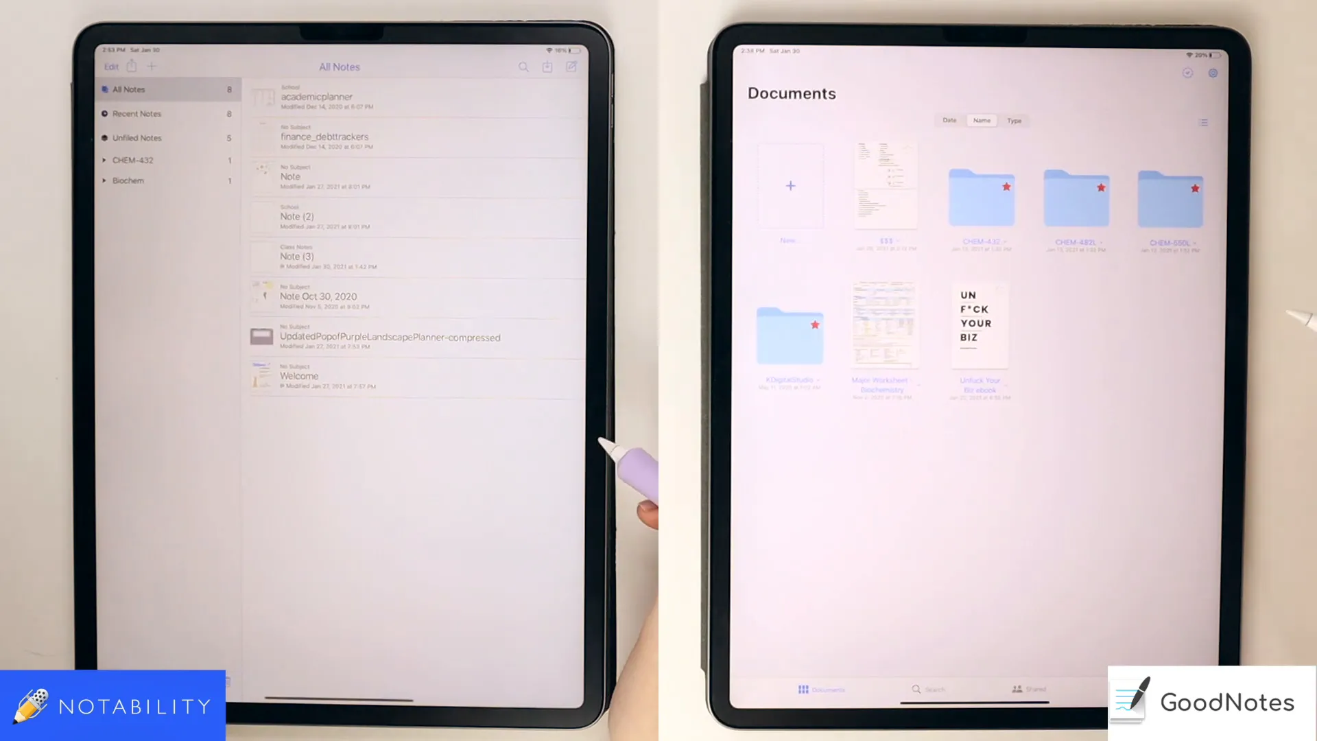 GoodNotes layout with folder view