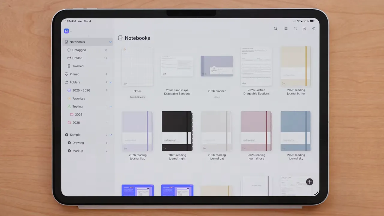 Noteful home screen with notebooks sidebar and thumbnail grid