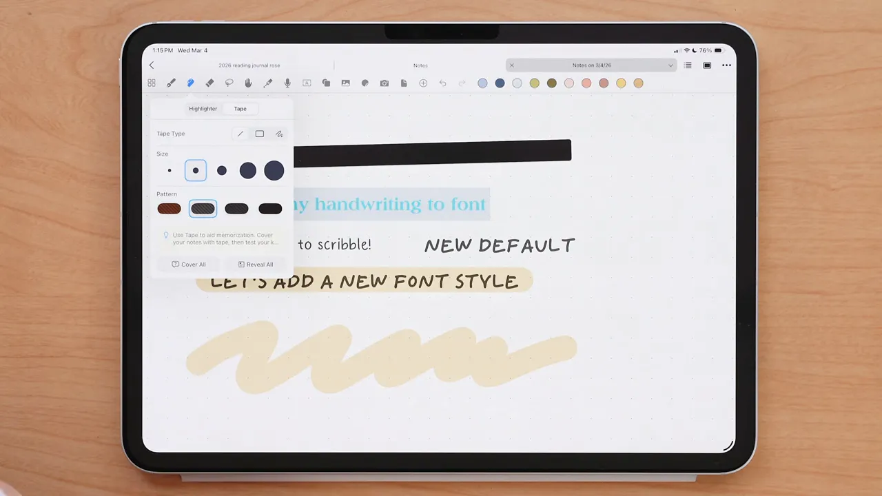 Noteful Tape tool applied to cover notes with reveal and cover workflow