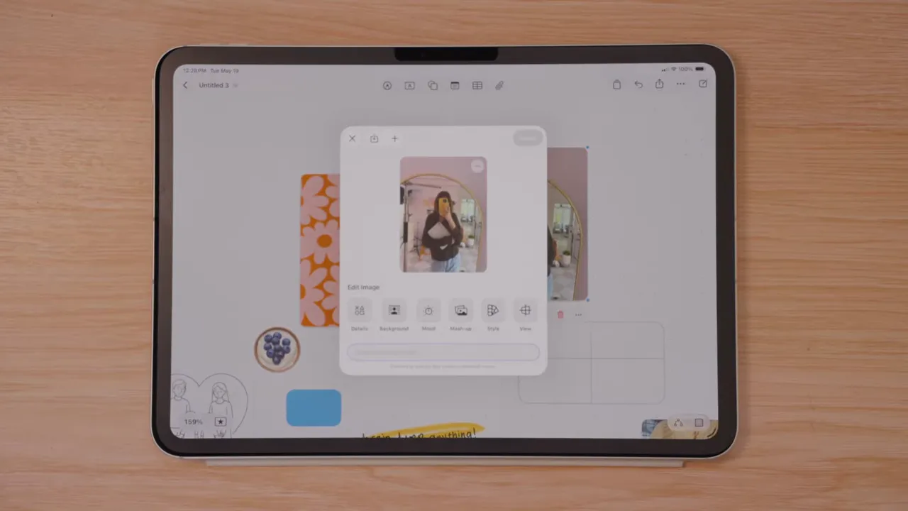 Freeform image editing overlay on iPad canvas with placed photos