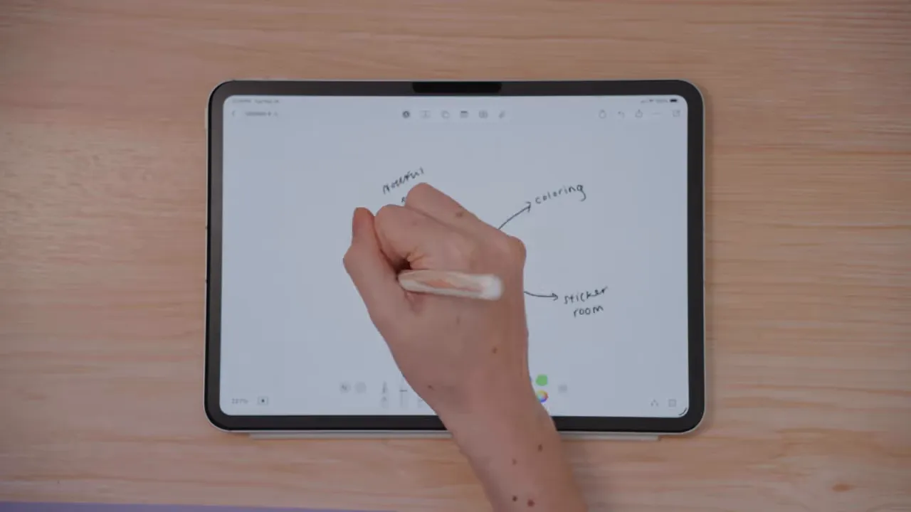 Freeform brainstorming board on iPad with handwritten arrows and labels