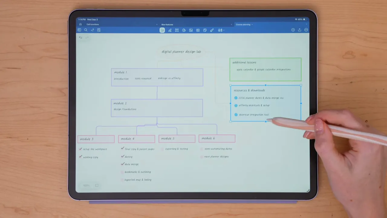 GoodNotes whiteboard stickers and diagram elements menu on iPad