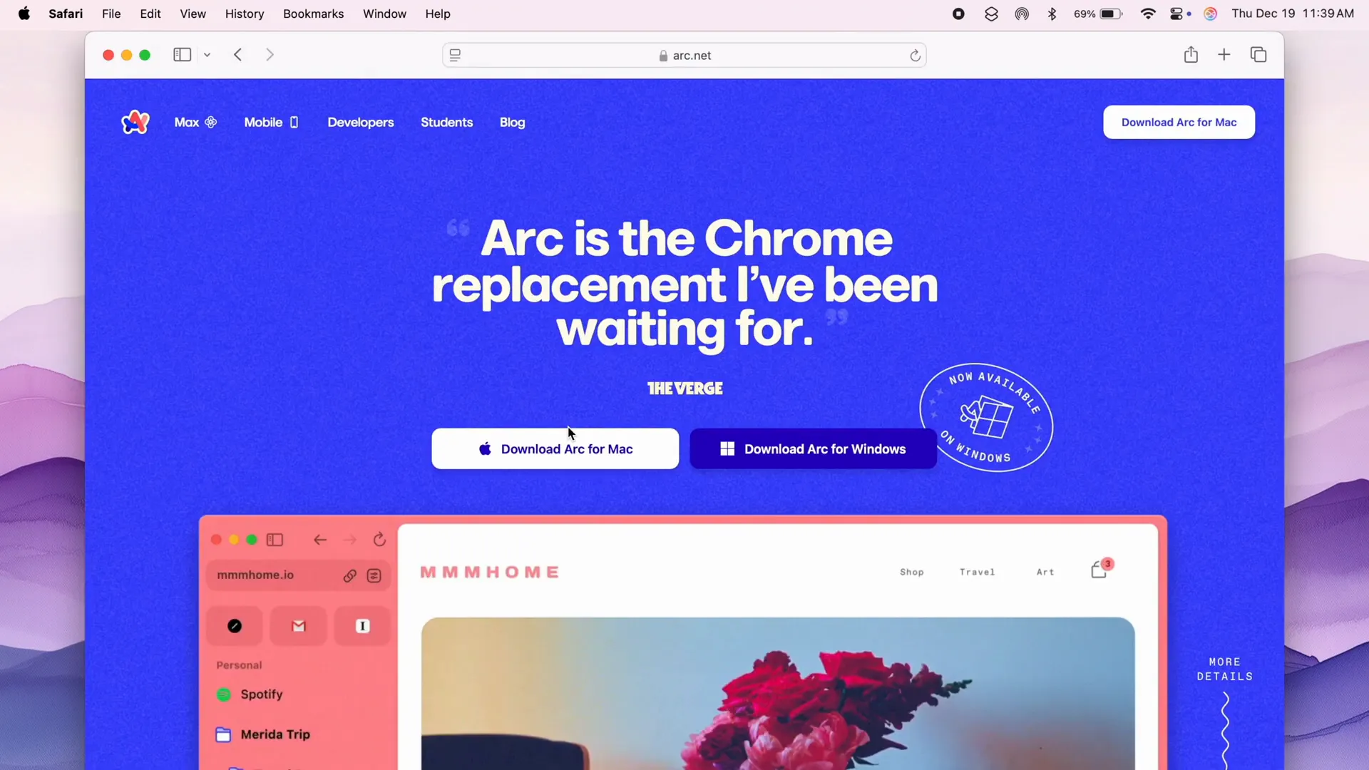 Choosing Arc browser