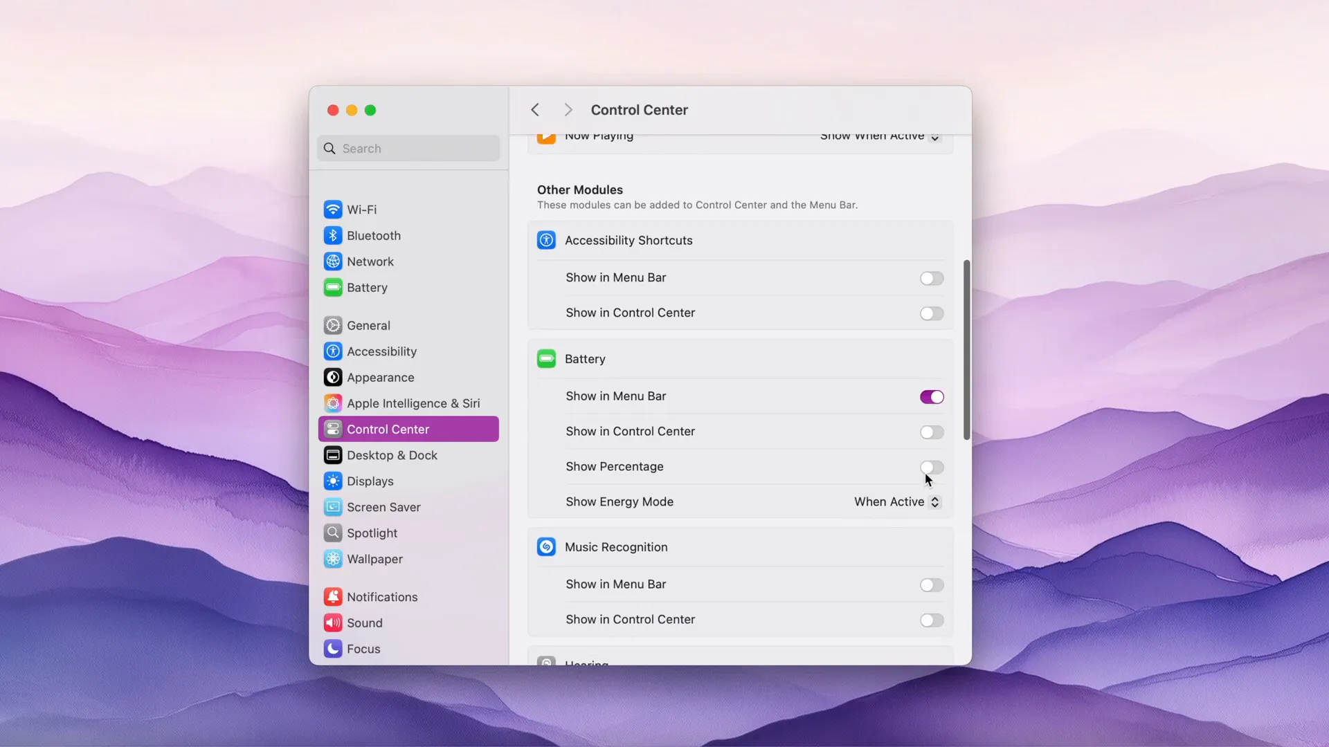 Customizing the Control Center