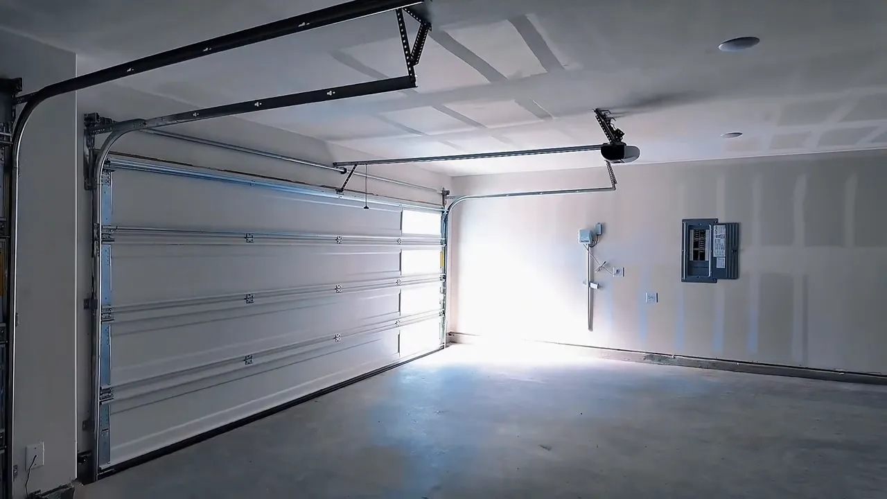 Spacious three-car garage interior with open overhead doors in Princeton Texas new construction