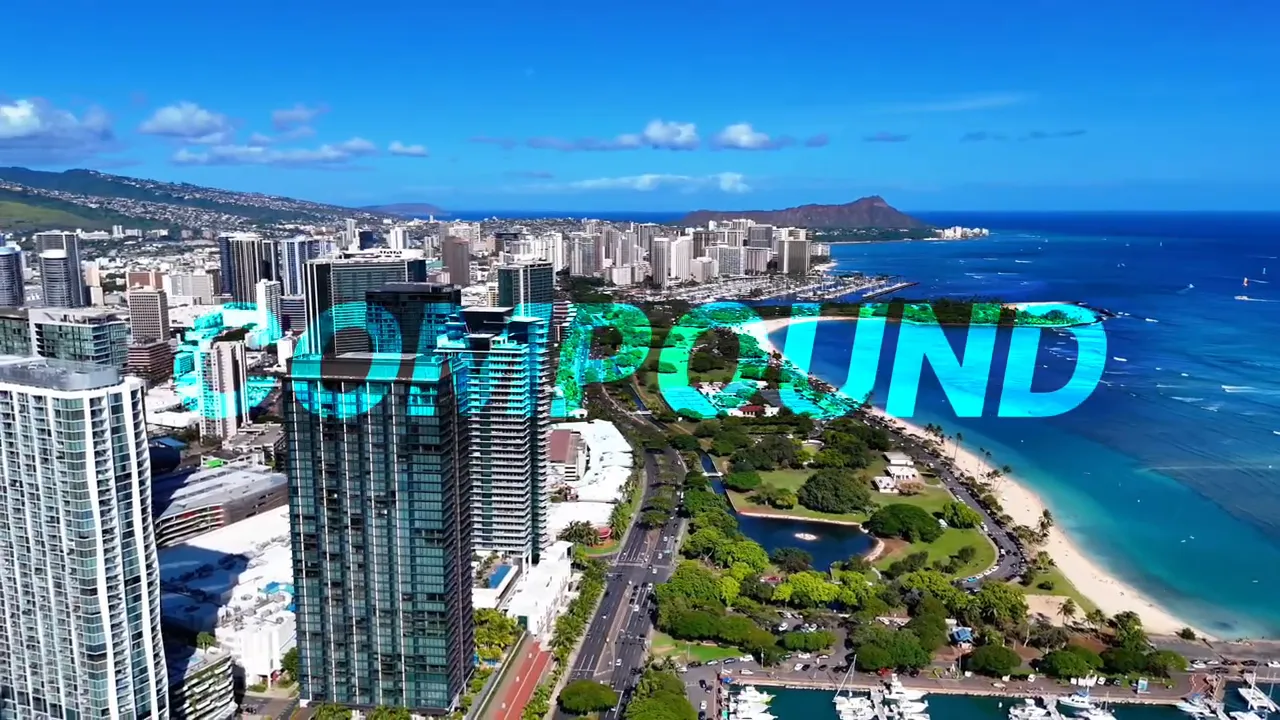 Aerial view of Honolulu Waikiki coastline with Hawaii real estate branding overlay