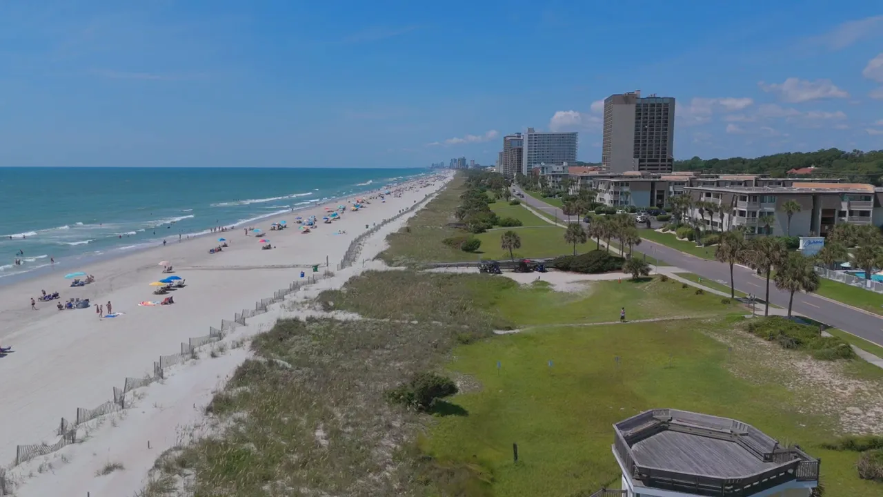 Aerial view of wide sandy beach