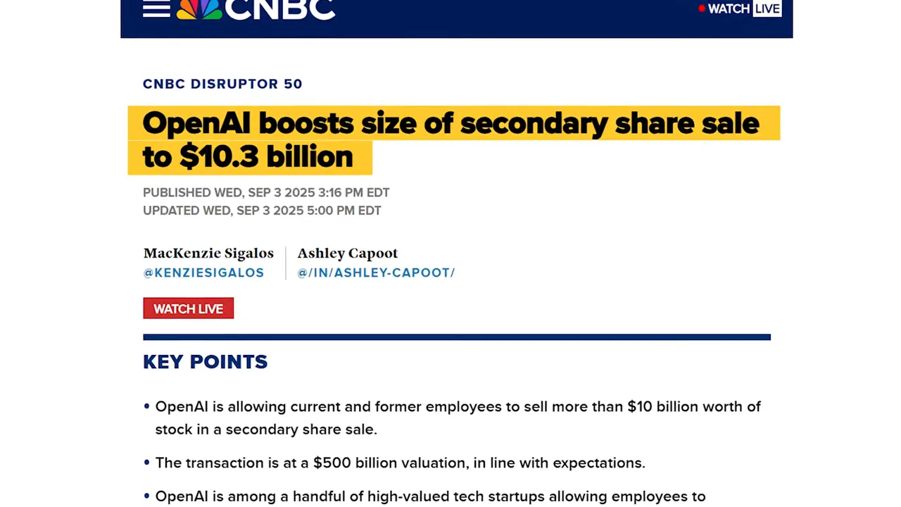 Example: discussions about OpenAI secondary market stock sales