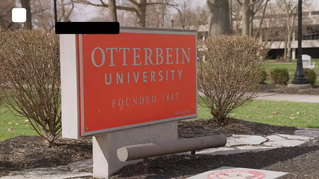 Otterbein University sign on landscaped campus edge