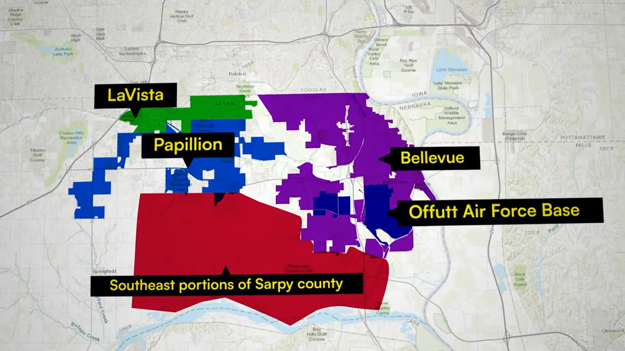 Map of Bellevue Papillion La Vista and southeast Sarpy County near Offutt Air Force Base