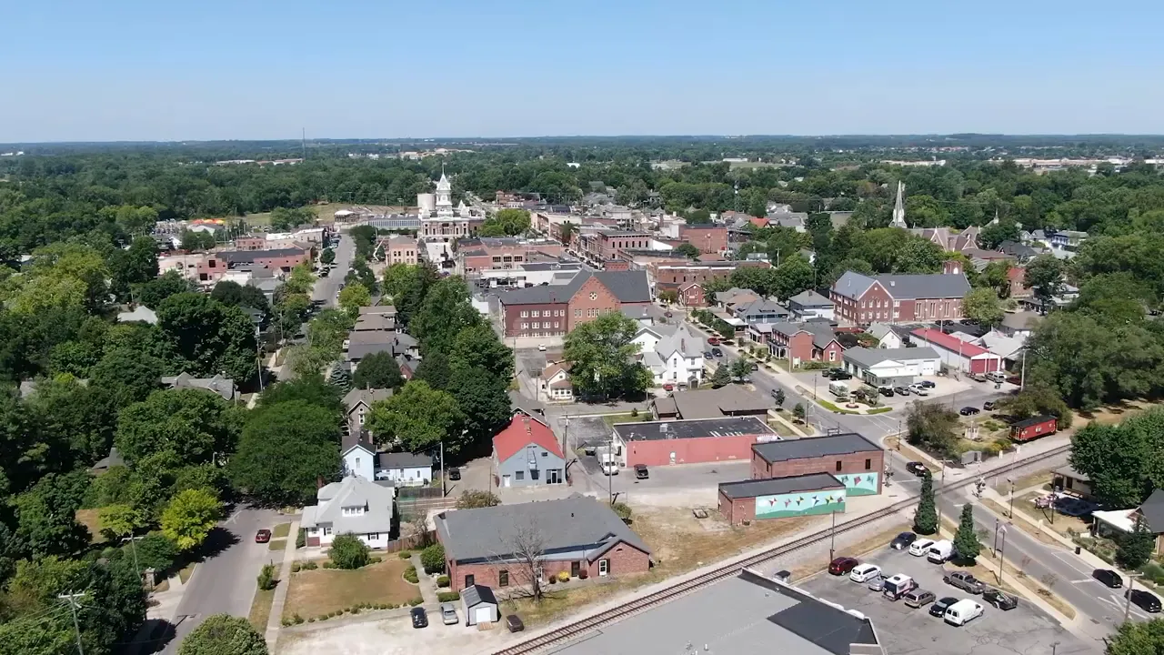 Aerial view of downtown Franklin, Indiana