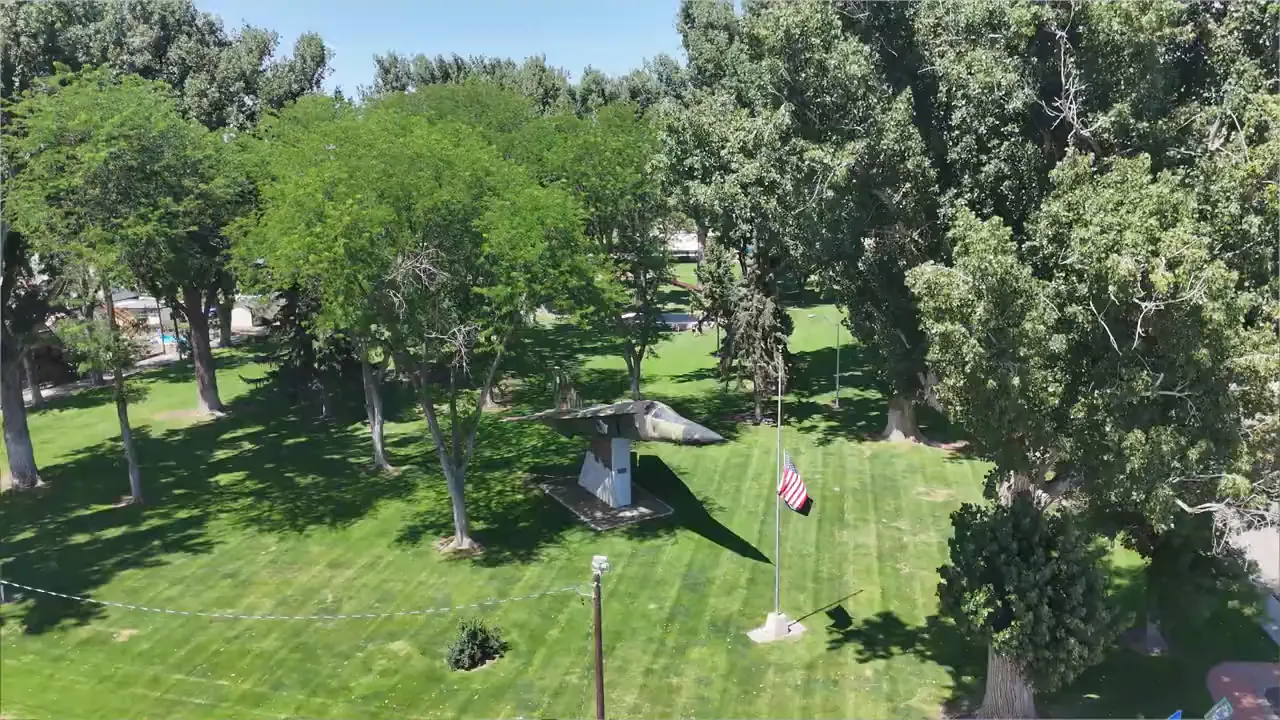 Green trees and a quiet residential yard in Mountain Home Idaho
