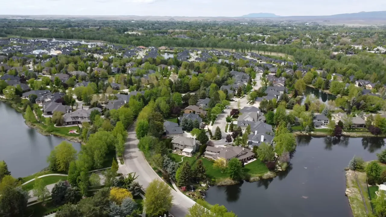 Two Rivers community with water features and tree-lined streets