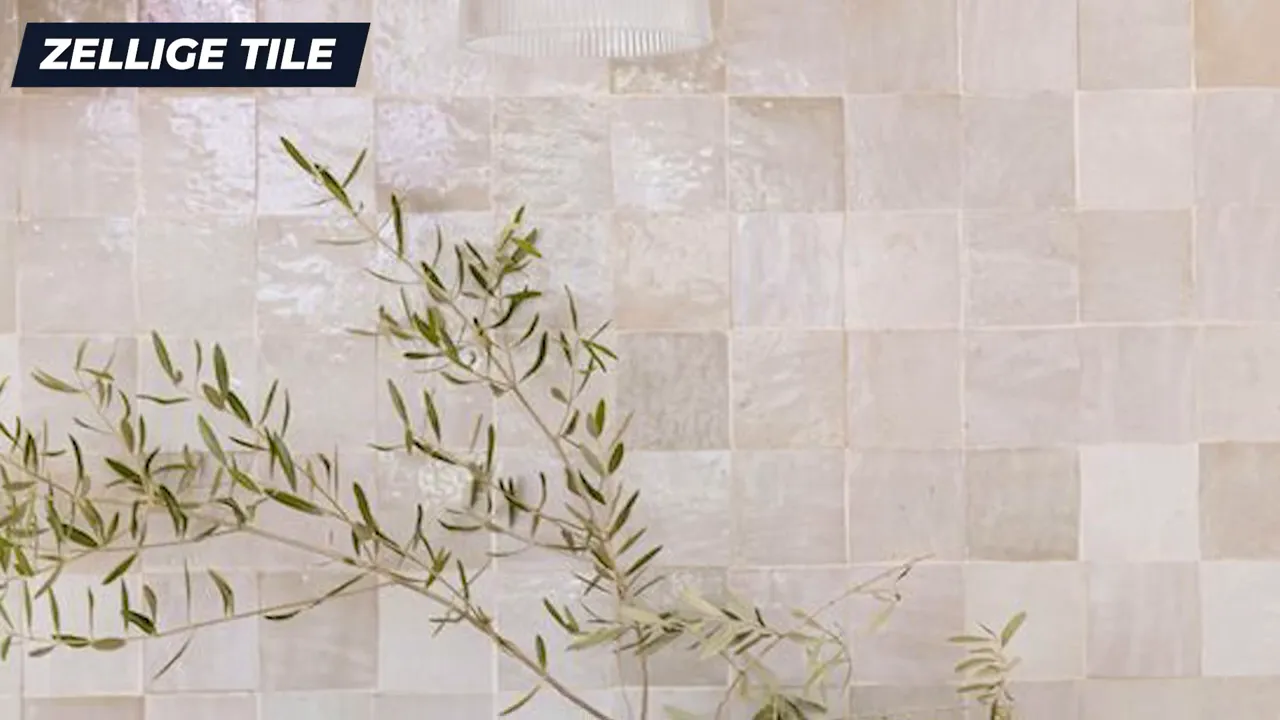 Close-up view of Zellige tile wall showing handcrafted variation and texture