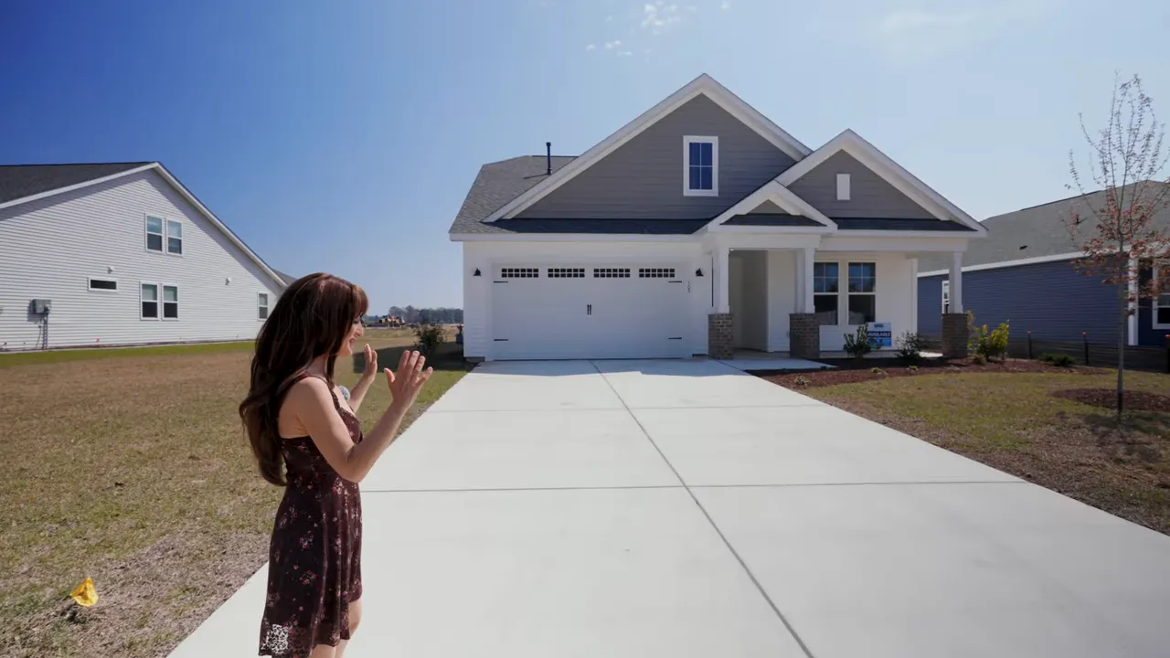 New construction home front exterior in Loris SC with garage, porch, and landscaped entry