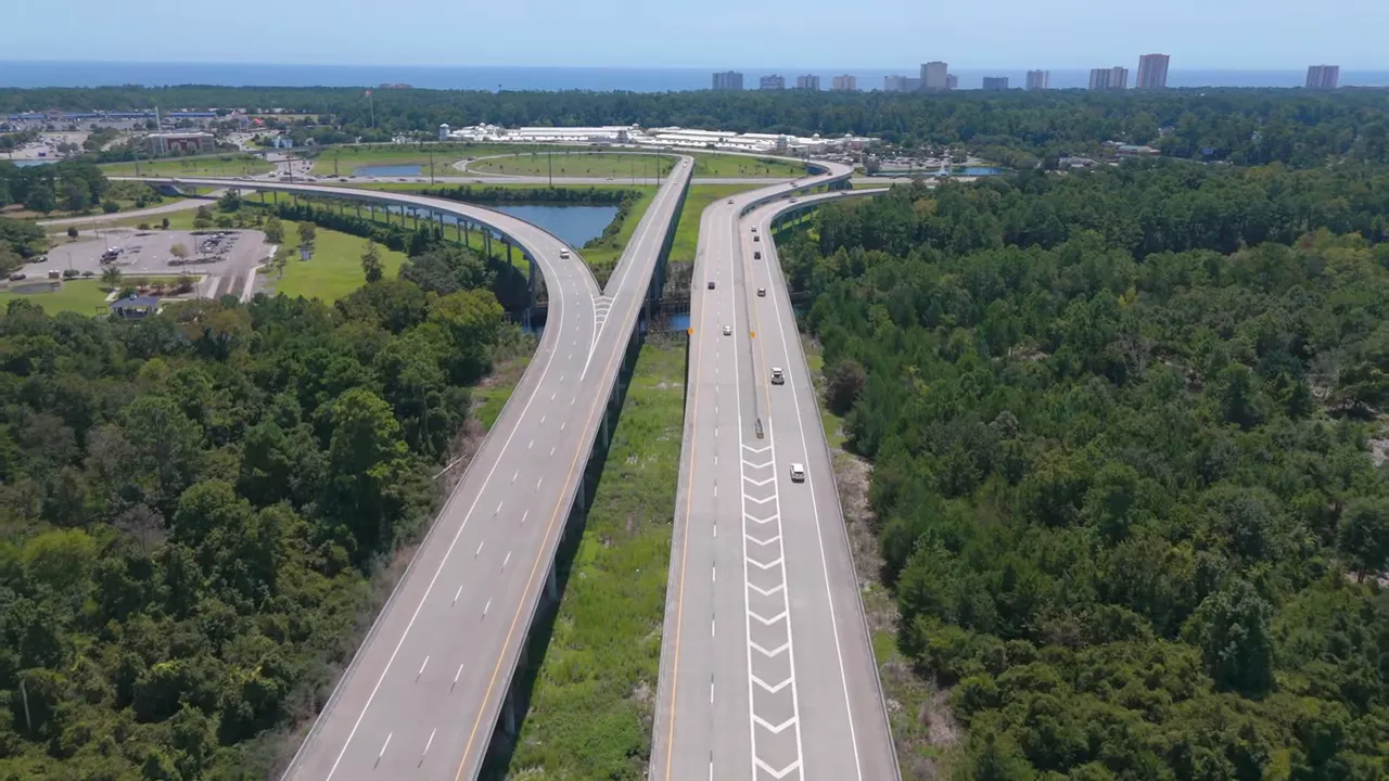 Aerial view of a highway