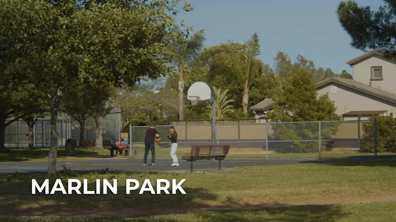 Marlin Park playground and basketball area in Redwood Shores