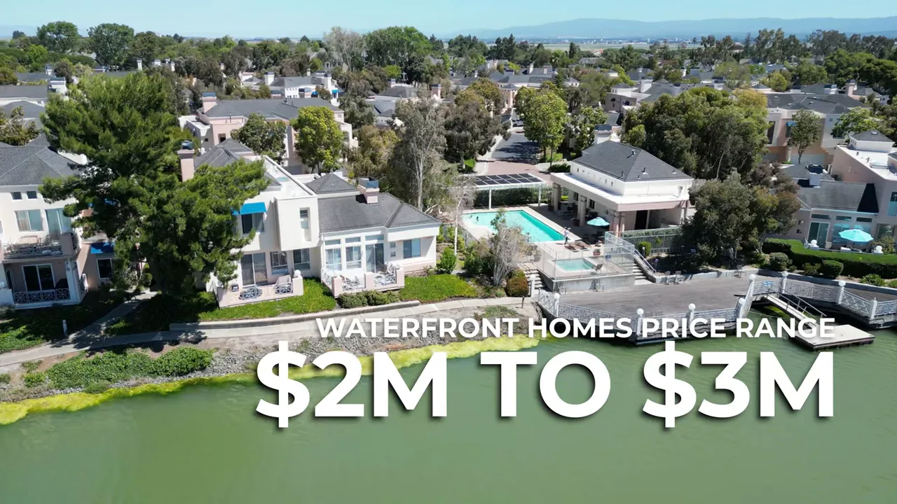 Overlay text showing Redwood Shores waterfront home prices $2M to $3M