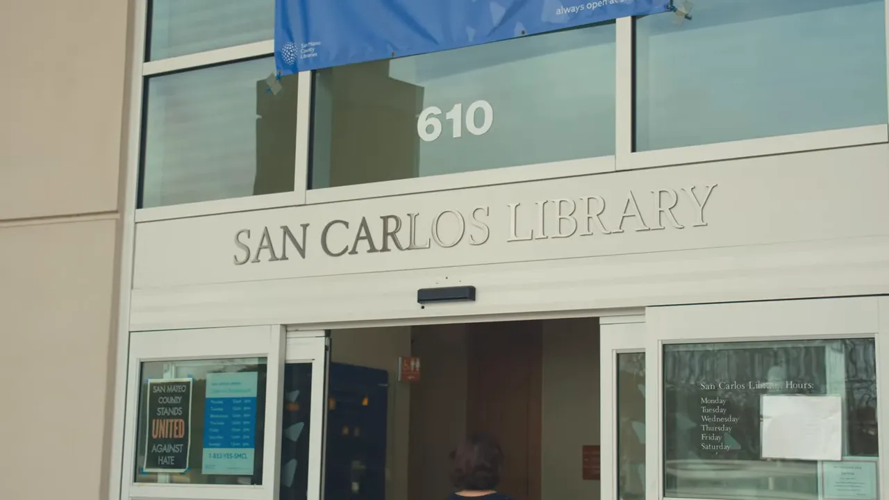 San Carlos Library building entrance sign