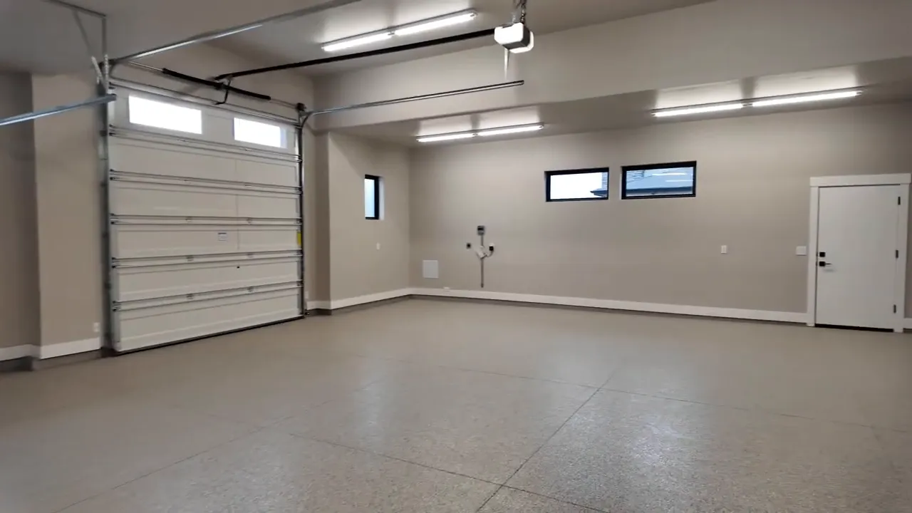 Spacious finished RV bay inside the three car garage