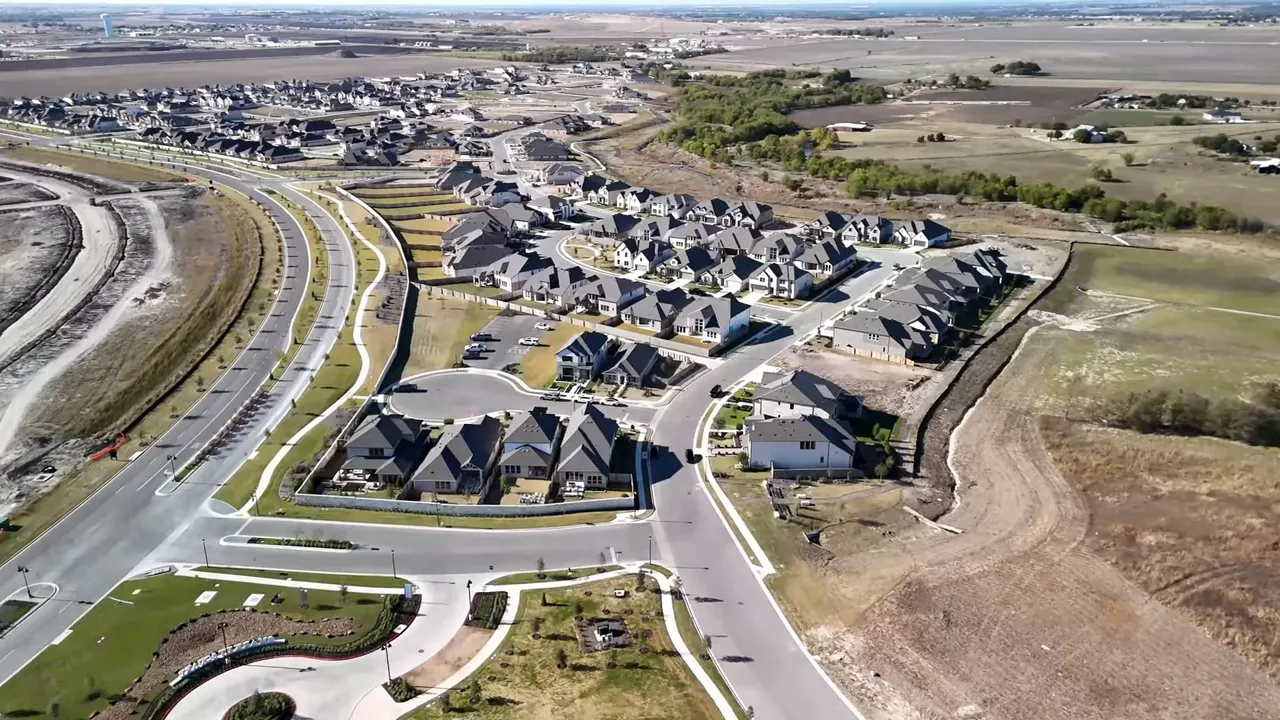 aerial view of new suburban housing development and roads