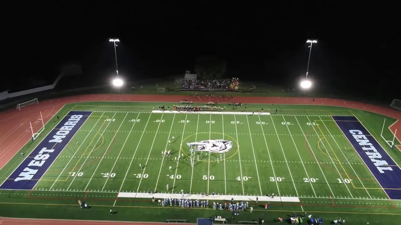 Aerial view of West Morris Central school campus and athletic fields
