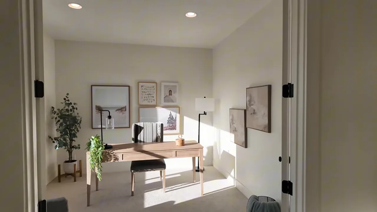 Front flex room or office with desk and gallery wall in the Valnova subdivision home