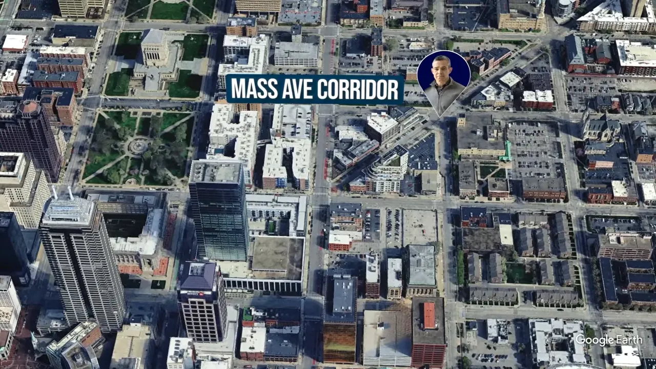 Aerial map view labeled Mass Ave Corridor