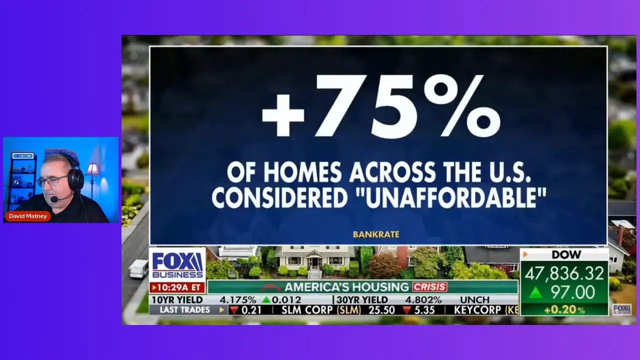 Television broadcast slide showing '+75% of homes across the U.S. considered