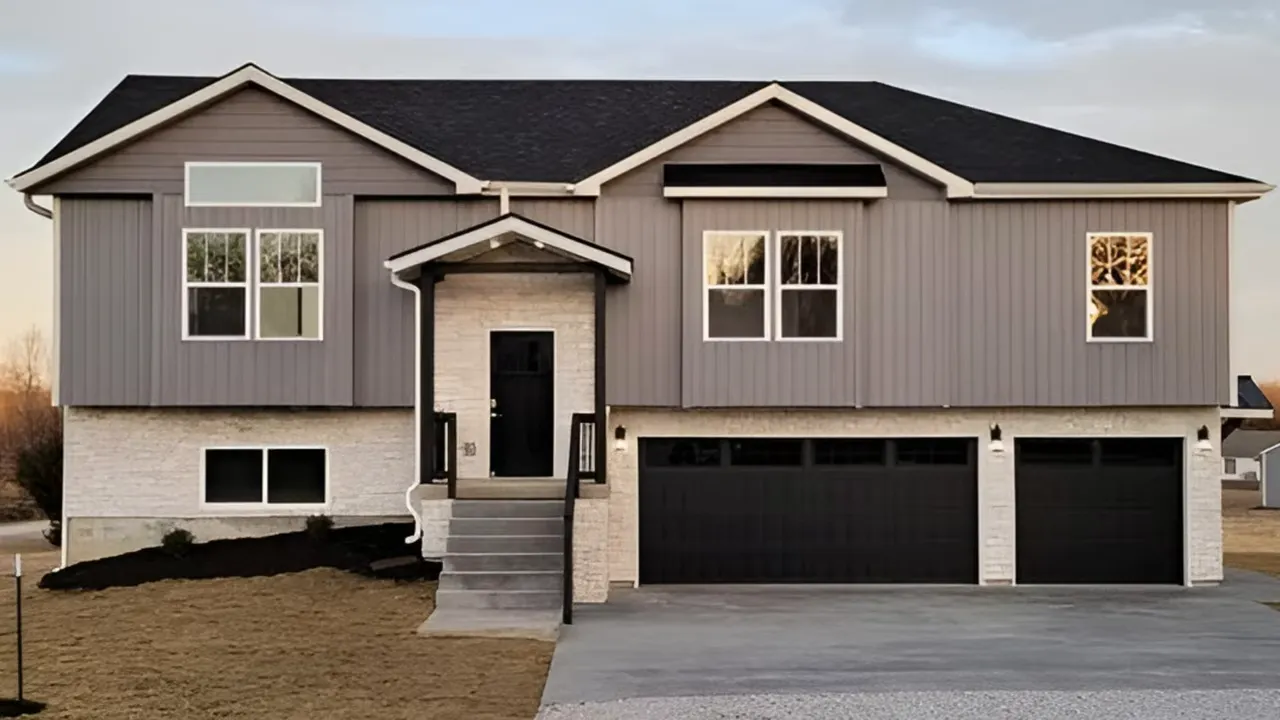 Front exterior photo of a newer home in Indian Point, Warrensburg MO with two-car garage