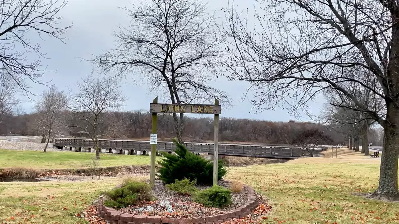 Lions Lake park entrance sign near Warrensburg, Missouri