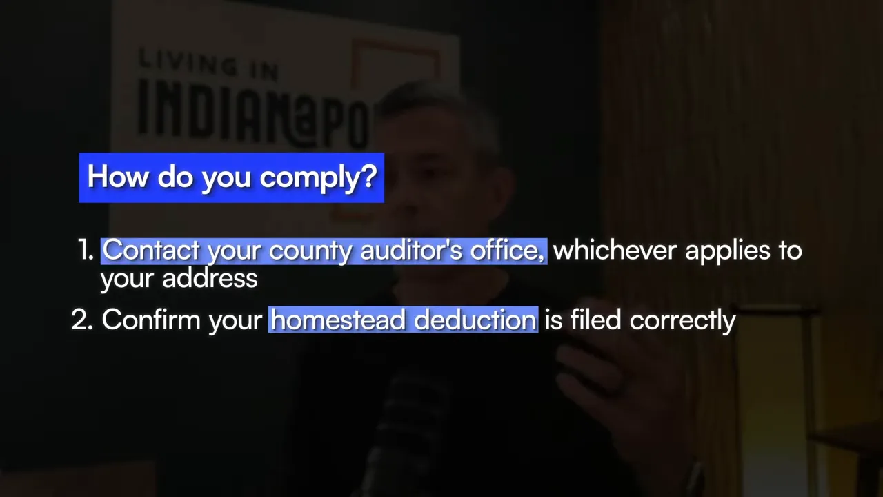 Slide advising homeowners to contact county auditor and confirm homestead deduction